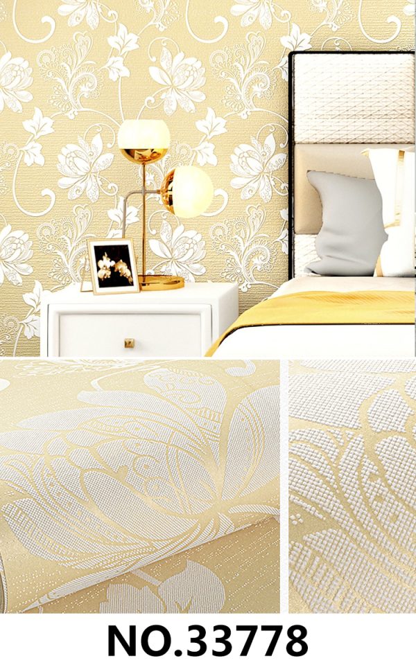 Beige Damask With Floral Non-Woven Wallpaper Interior Design 33778