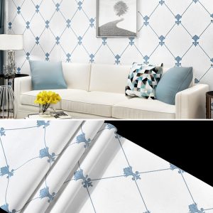 Stylish Geometric Non-Woven Wallpaper Blue And White Pastoral Style 33772