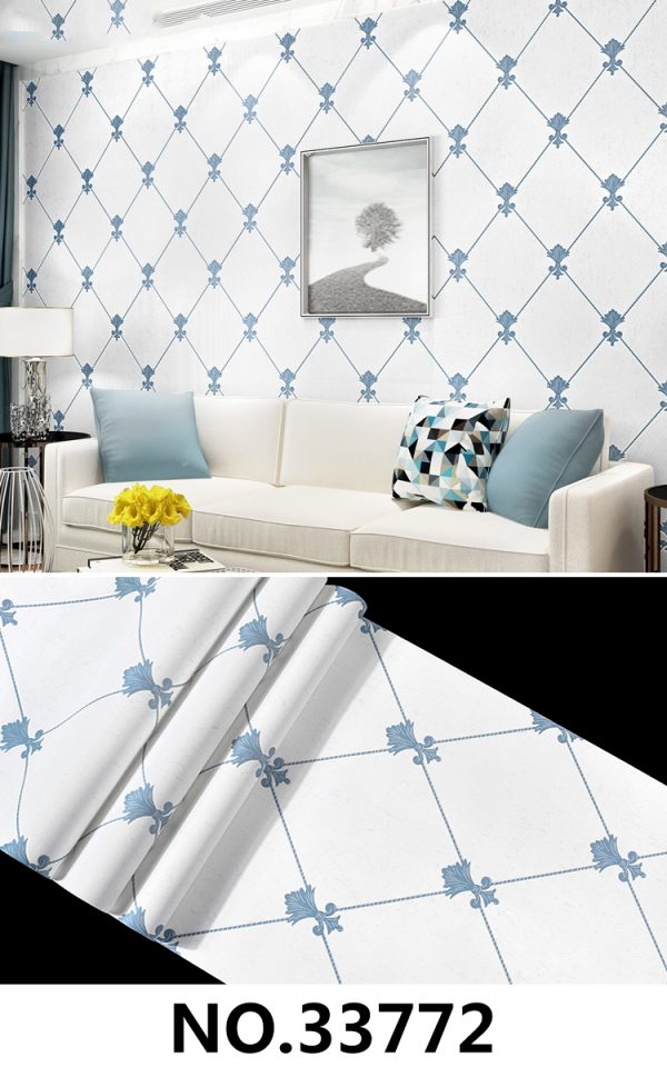 Stylish Geometric Non-Woven Wallpaper Blue And White Pastoral Style 33772
