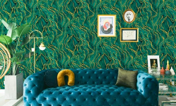 Green Commercial Damask Wallpaper