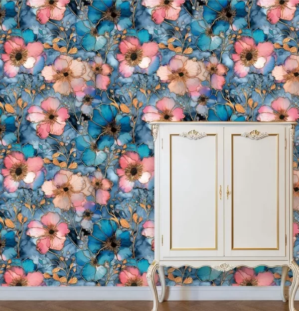 Bloom Style Wallpaper Vivid Pink And Blue Flowers BL1135