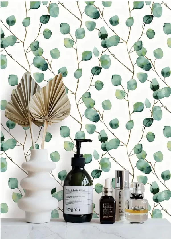 Artisitic Watercolor Wallpaper With Eucalyptus Pattern BL1023