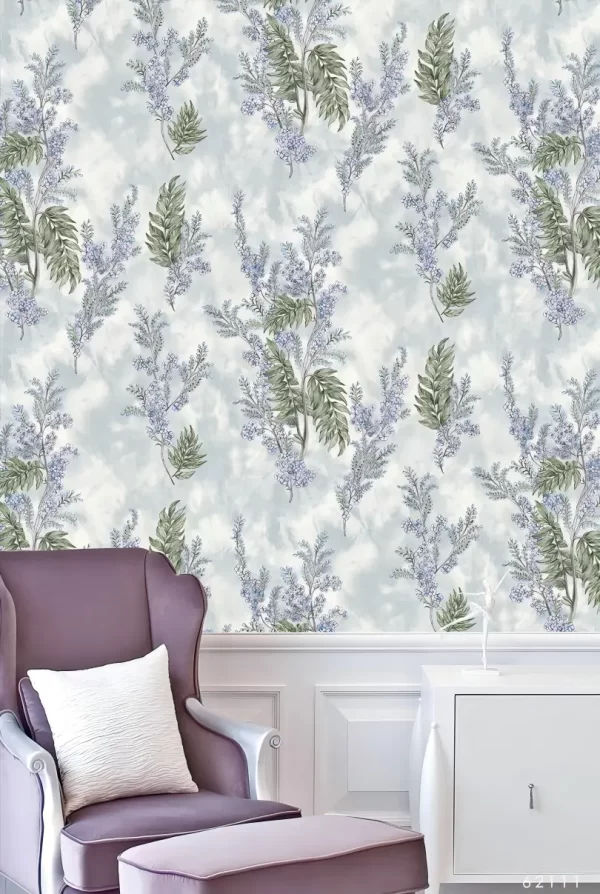 Intricate Foliage Wallpaper With Soft Blue Background 62111