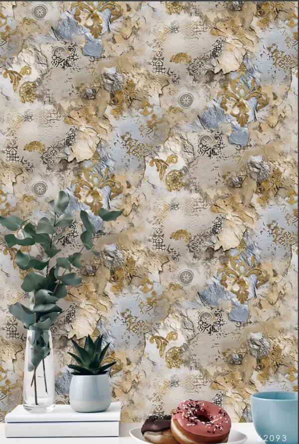 Artisitic Ornate Wallpaper With Blue And Gold 62093