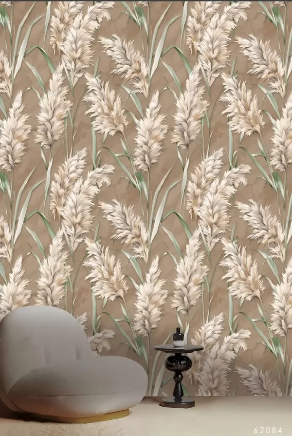 Reed-Pattern Wallpaper Soft Tones And Texture Plumes 62084