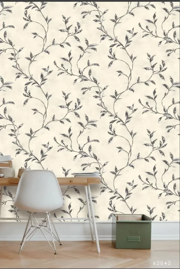 Elegant Botanical Wallpaper Intricate Navy Vine Motifs 62042