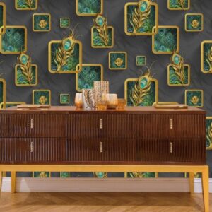 Elegant 3D Wallpaper With Peacock Feather Motifs MA1176
