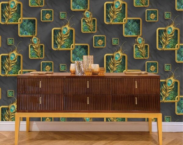 Elegant 3D Wallpaper With Peacock Feather Motifs MA1176