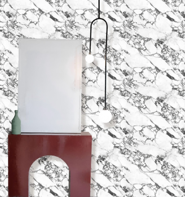 Marble-Effect White Wallpaper With Bold Black Veins MC4061