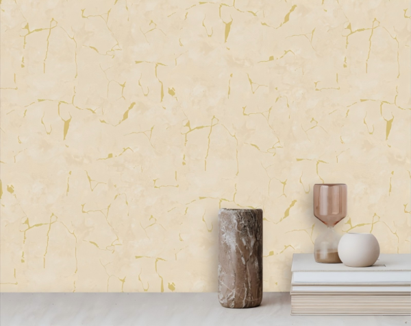 Beige Crackle-effect Wallpaper With Gold Accents TB1064