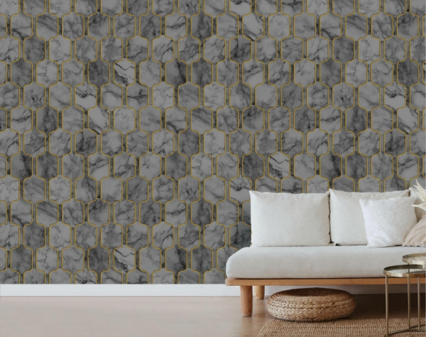Geometric Marble Wallpaper With Gold Accents TB1074