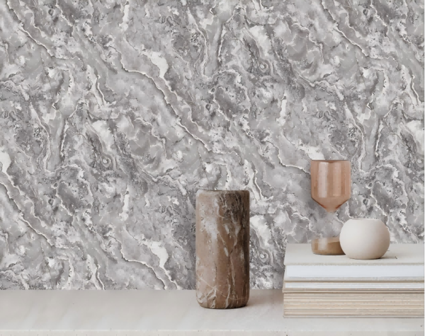 Gray-White Marbled Wallpaper Subtle Sophistication TB1144