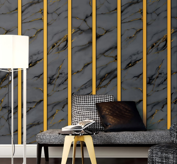 Metallic Striped Marble Wallpaper Commercial Grade Gold & Silver PA55134