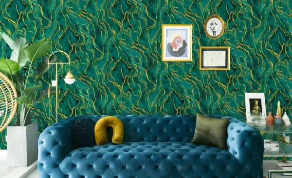 Green Commercial Damask Wallpaper China Supply For Living Room 571506