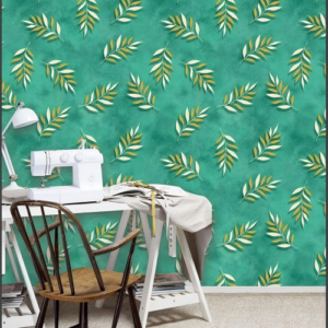 Vibrant Teal Wallpaper With Botanical Leaf 12125