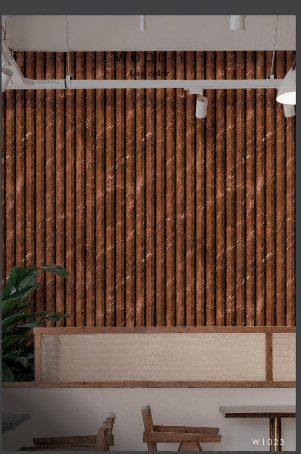 Marble-Veined Wooden Wallpaper With Srtip Accents W1023