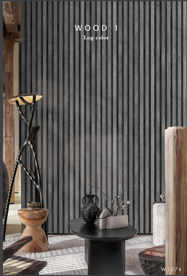 Sophisticated Dark Wallpaper With Wood Patterned Verical Lines W1074