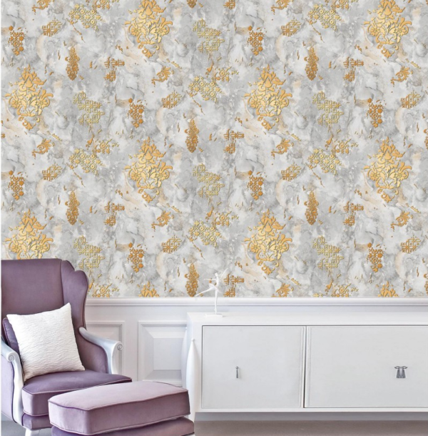 Sophisticated Modern Wallpaper With Golden Lines Marble Patterned 61051