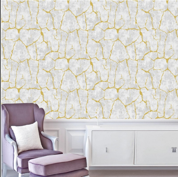 Artisitic Fracture Wallpaper With Gold Veined Crackle Texture 61121